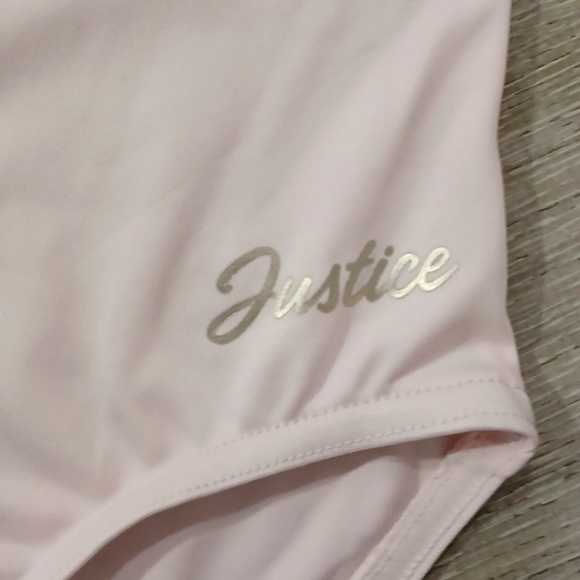 Nwt new Justice pink logo ballet gymnastics leotard with scrunchie 5-6 - Picture 6 of 16